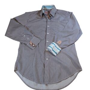 Robert Graham Maroon & White Striped Shirt Size M – Bold Contrast Cuffs